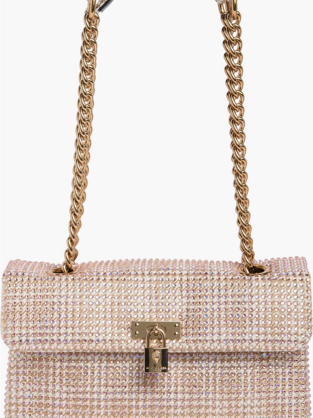 Kurt Geiger Pink & Gold Tone Crystal Shoulder Bag With Gold Tone Chain